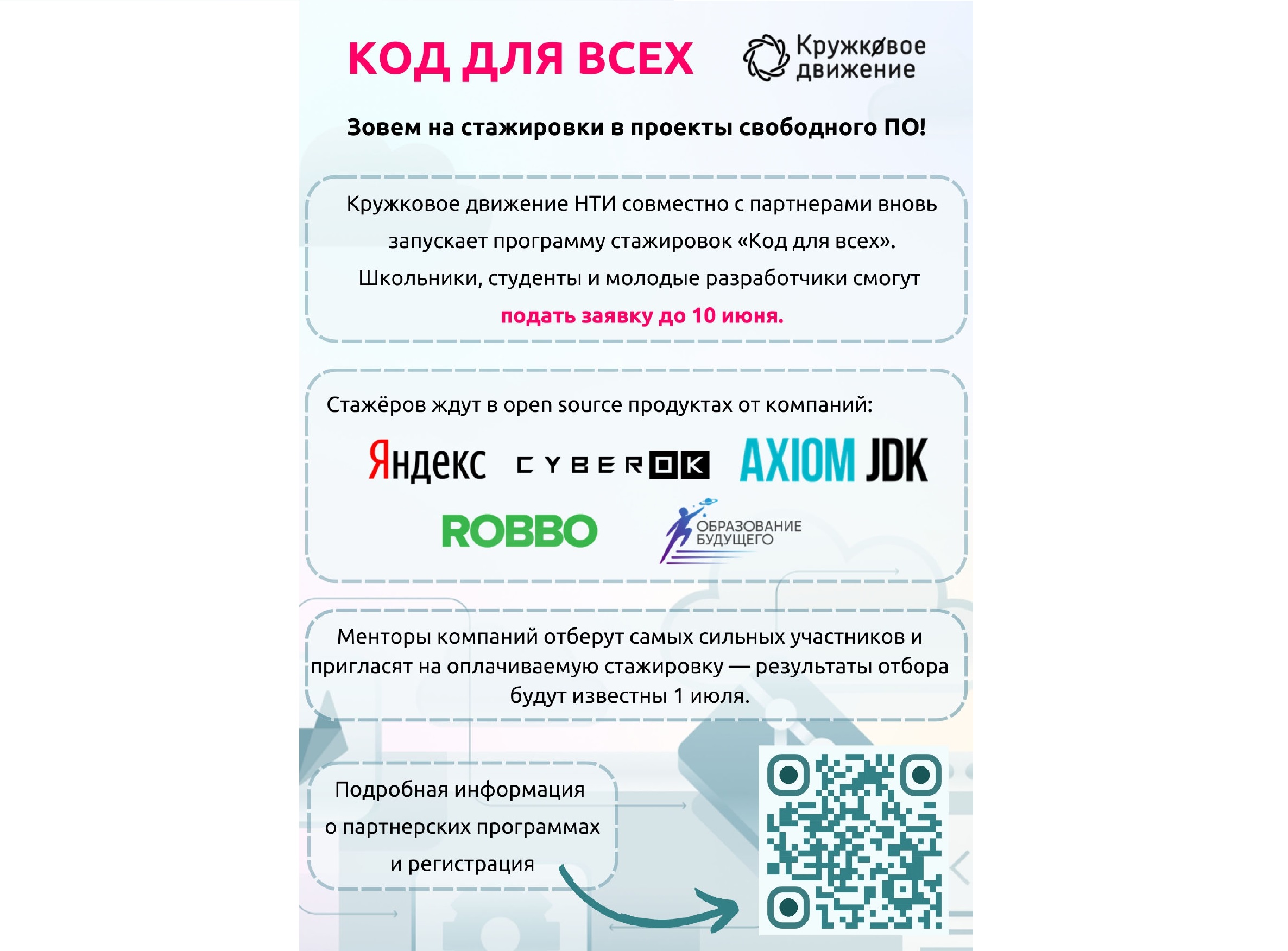 Второй сезон всероссийской программы стажировок «Код для всех» Второй сезон всероссийской программы стажировок «Код для всех»